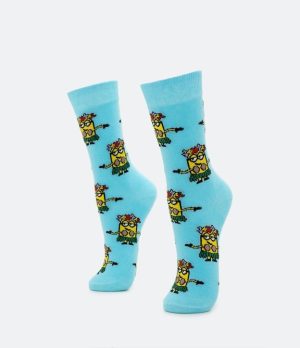 Meia Cano Alto em Algodão com Estampa Minion Aloha