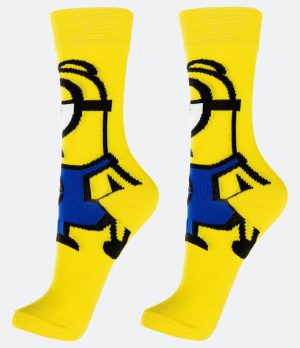 Meia Cano Alto em Algodão com Estampa Minion Carão Frontal